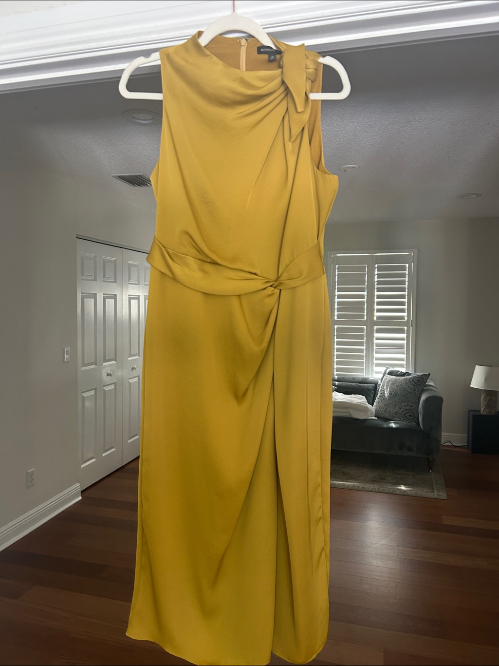Banana Republic Mustard Yellow Sleeveless Draped Midi Dress